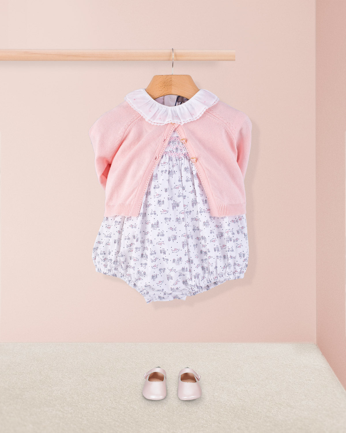 Kennedy Mini Pink Doggies Smocked Bubble - Romper