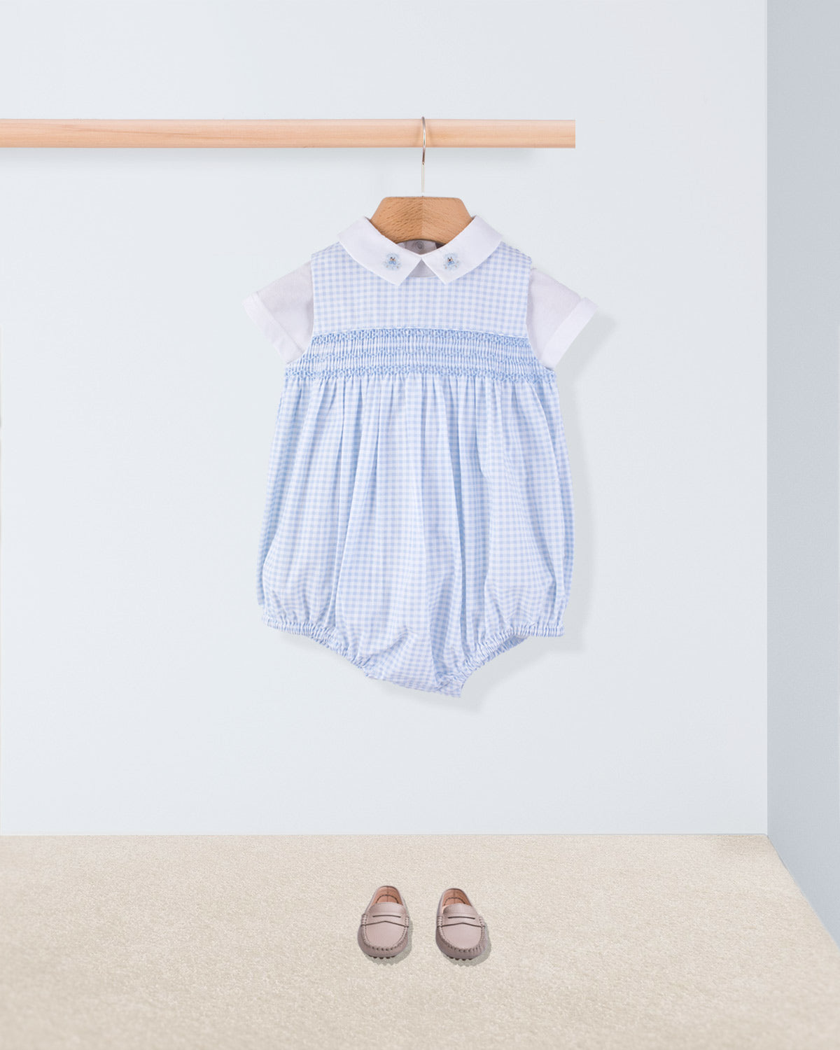 Kensington Pastel Blue Gingham Smocked Romper - Romper