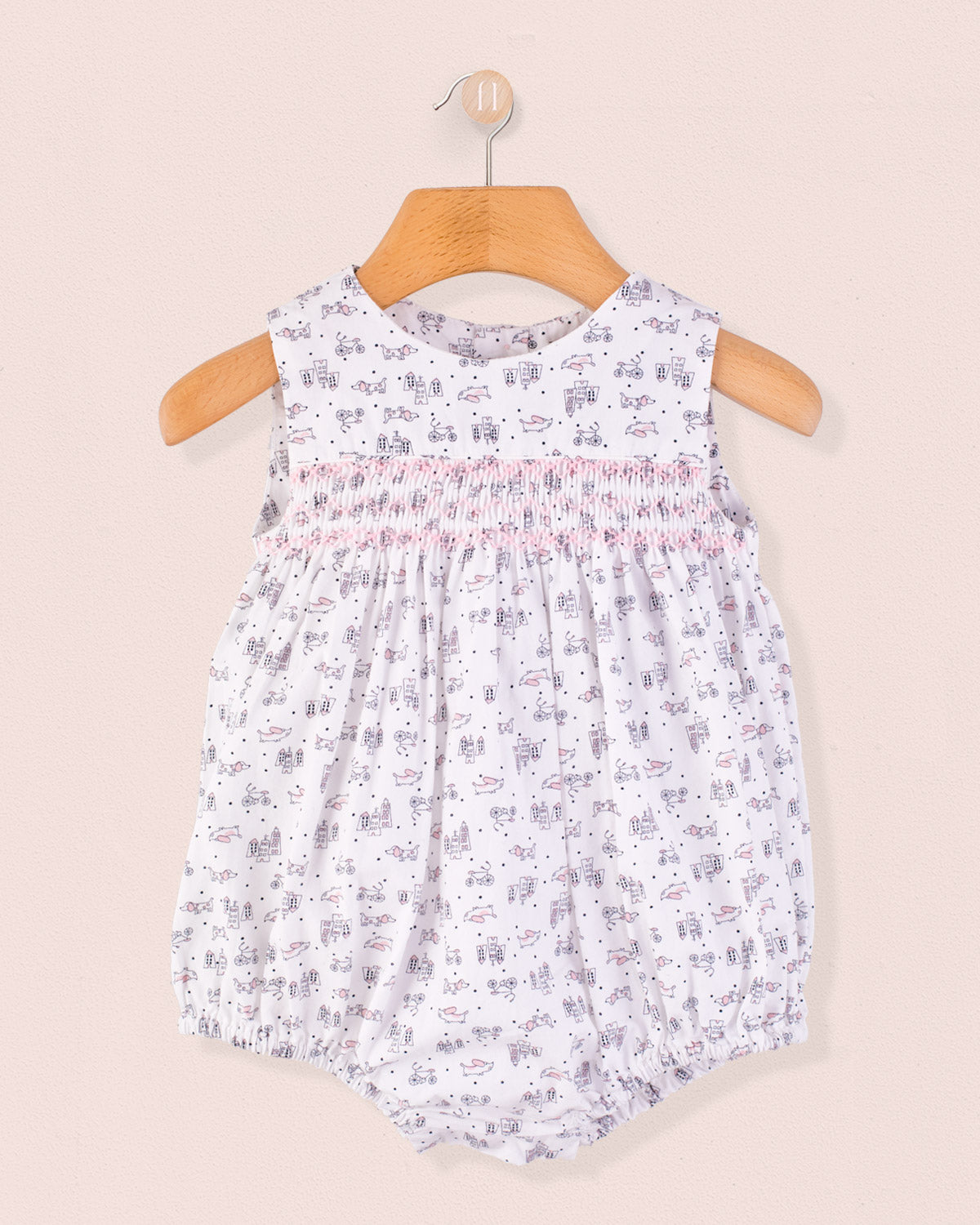 Kennedy Mini Pink Doggies Smocked Bubble - Romper