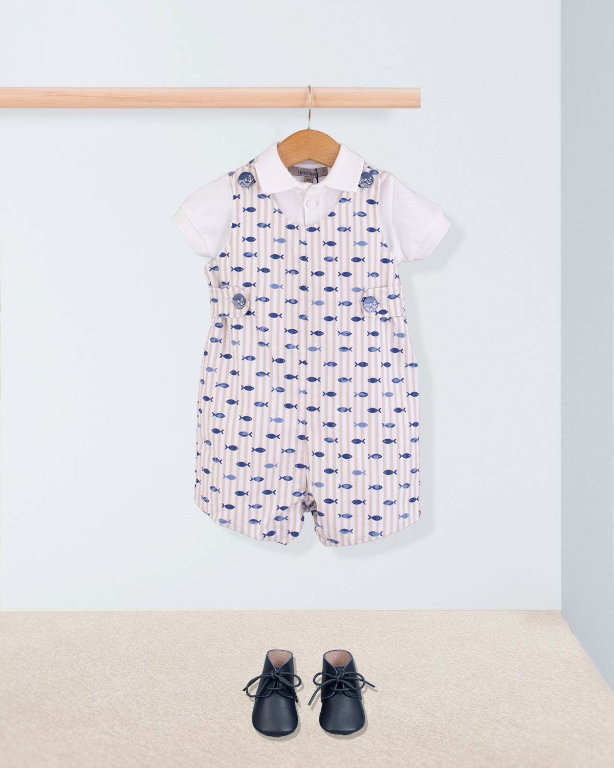 Kennedy Beige Stripe Fish Romper - Romper