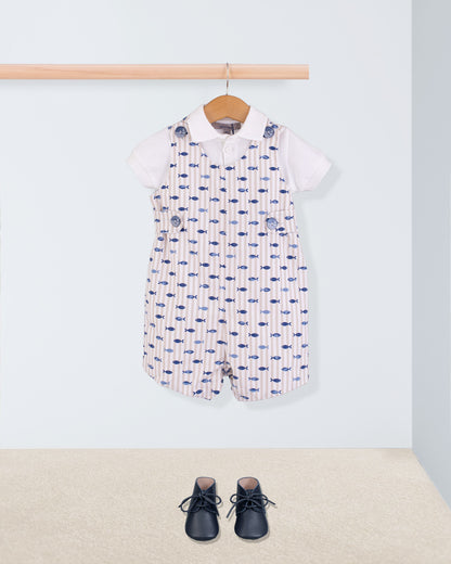 Kennedy Beige Stripe Fish Romper - Romper