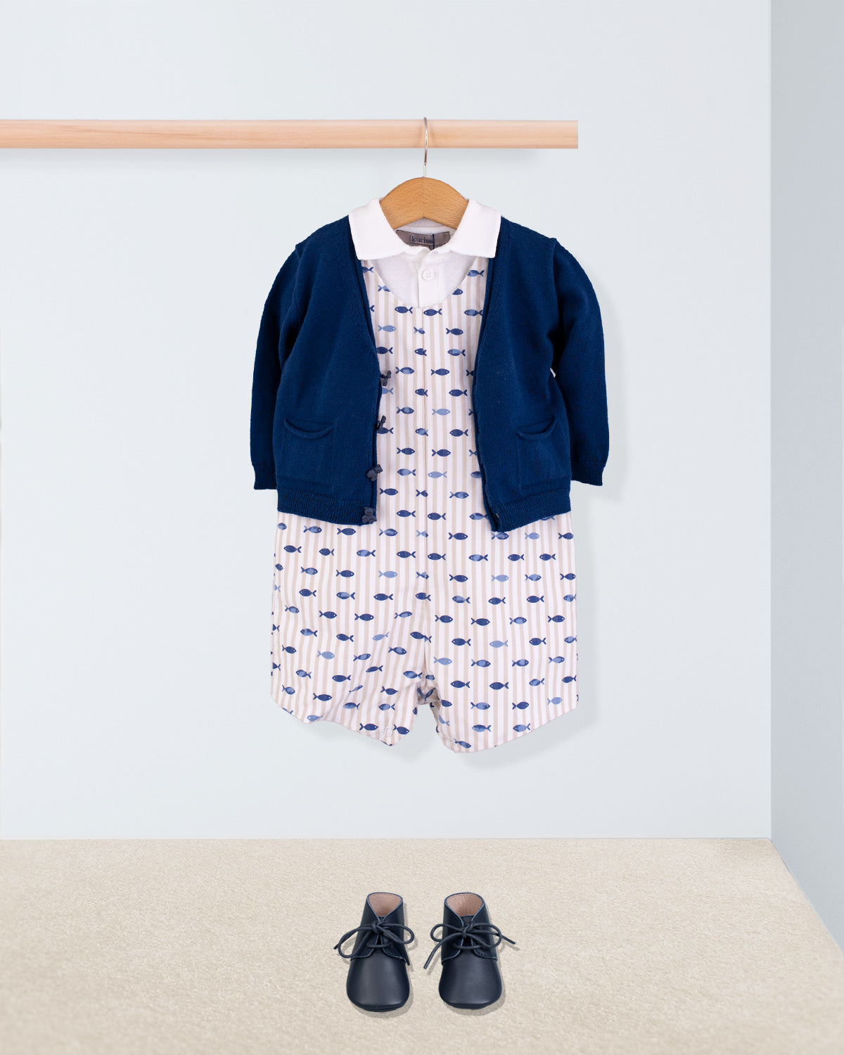 Kennedy Beige Stripe Fish Romper - Romper