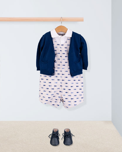 Kennedy Beige Stripe Fish Romper - Romper