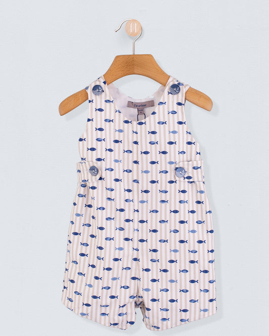 Kennedy Beige Stripe Fish Romper - Romper
