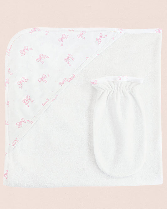 Pima Bows Pink Hooded Towel - Layette