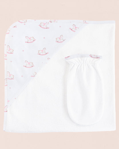Pima Pink Rocking Horses Towel - Layette