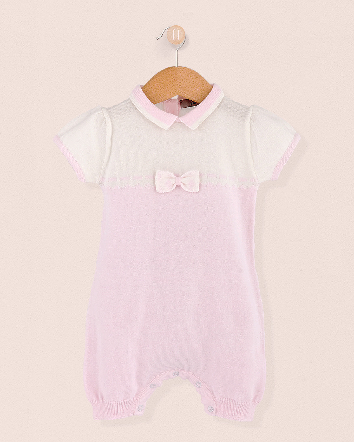 Lily Pink and White Cotton Knit - Romper