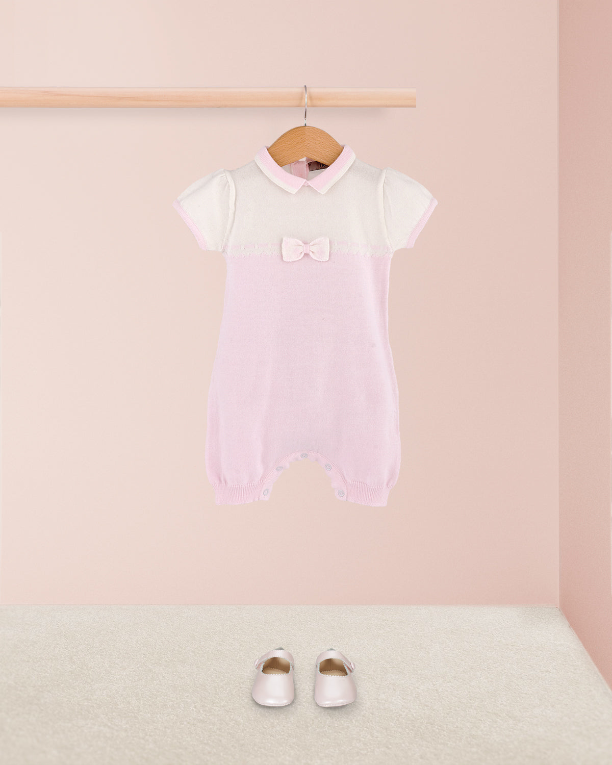 Lily Pink and White Cotton Knit - Romper