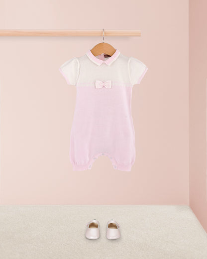 Lily Pink and White Cotton Knit - Romper