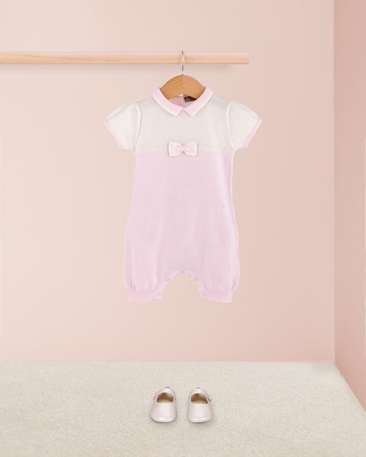 Lily Pink and White Cotton Knit - Romper