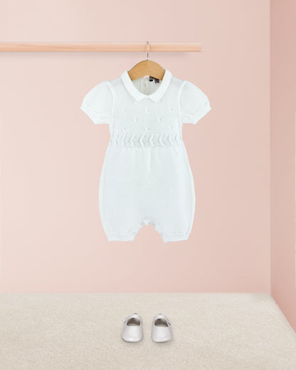 Chérie White Cotton Knit - Romper