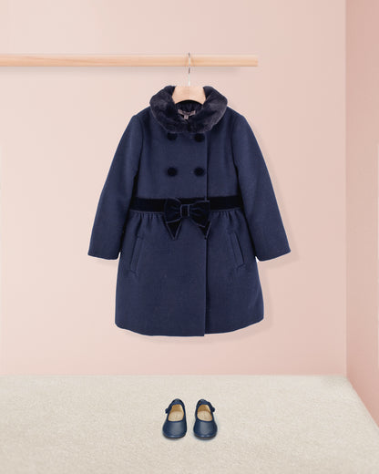 Madeline Fur Trimmed Navy Coat - Coat