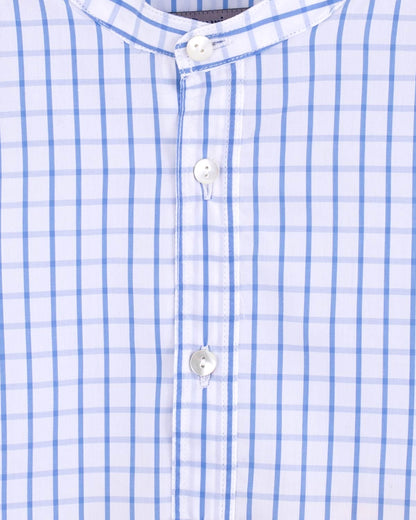 Mandarin Deep Blue Squares Shirt - Shirt