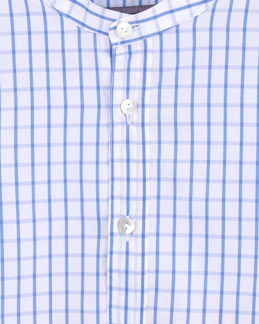 Mandarin Deep Blue Squares Shirt - Shirt