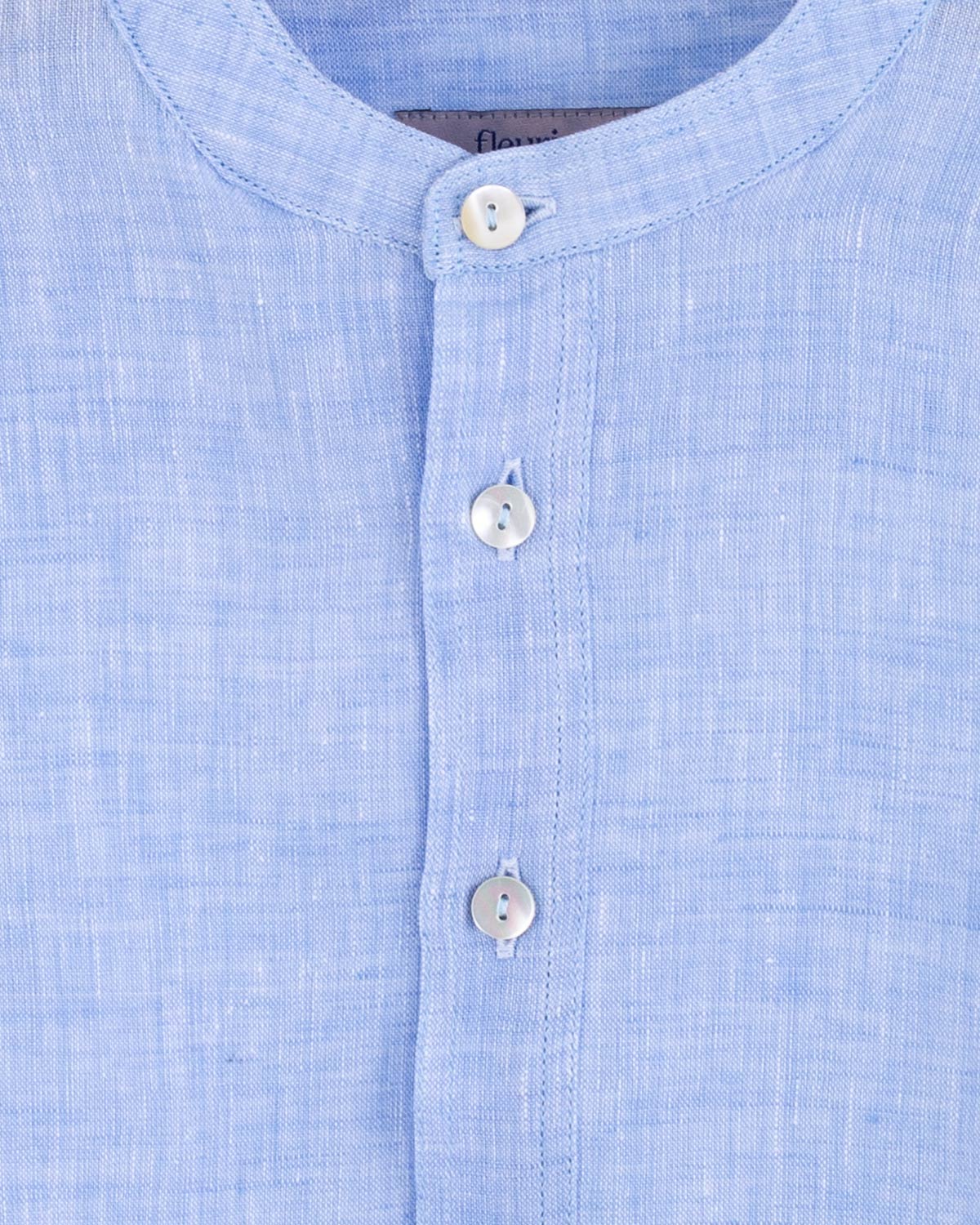 Mandarin Light Blue Melange Linen Shirt - Shirt