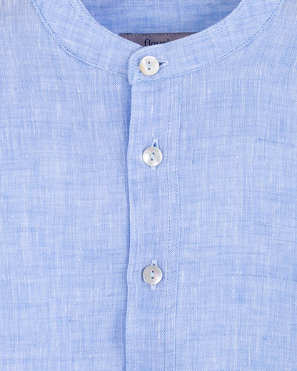 Mandarin Light Blue Melange Linen Shirt - Shirt