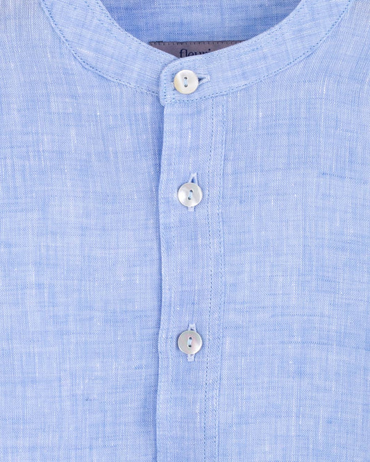 Mandarin Light Blue Melange Linen Shirt - Shirt