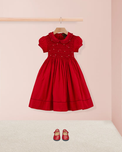 Middleton Red Silk Hand Smocked Dress - Smocked Dress