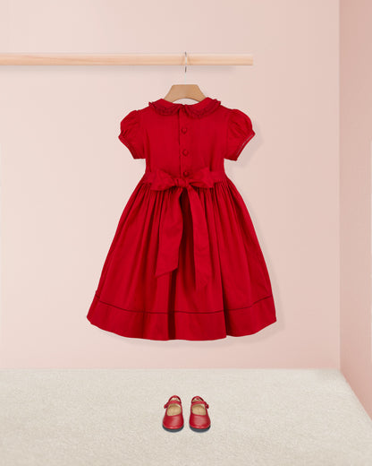 Middleton Red Silk Hand Smocked Dress - Smocked Dress