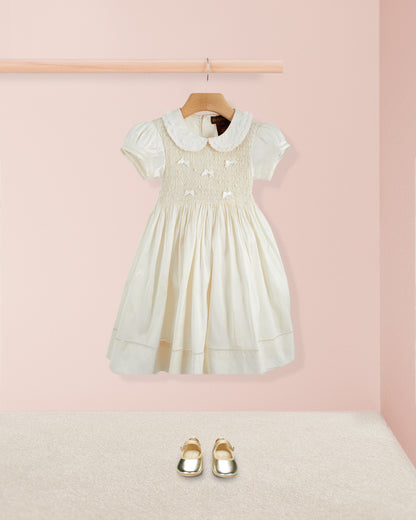 Middleton Winter White Silk Hand Smocked Dress - Smocked Dress