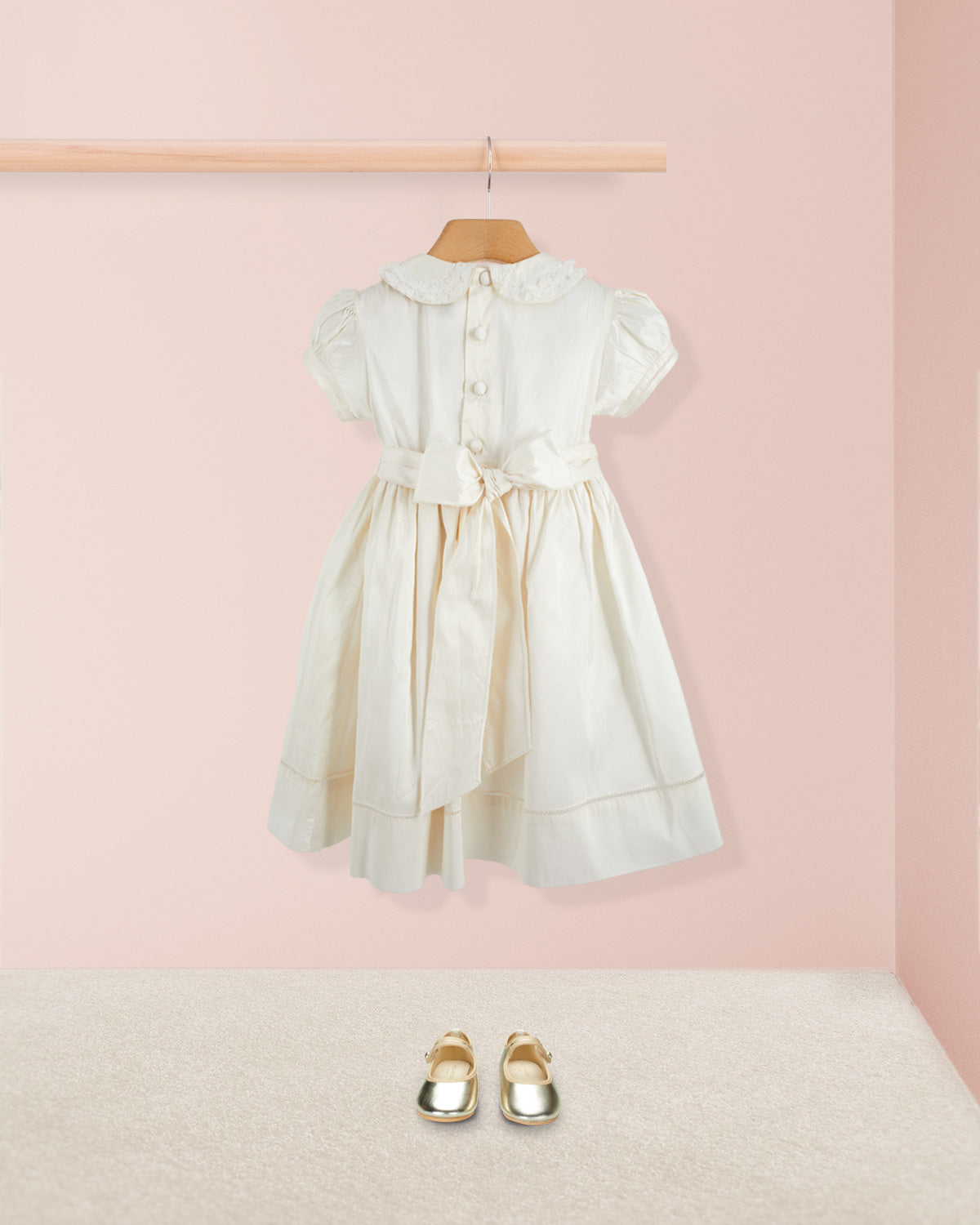 Middleton Winter White Silk Hand Smocked Dress - Smocked Dress