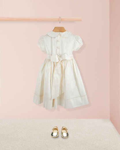 Middleton Winter White Silk Hand Smocked Dress - Smocked Dress
