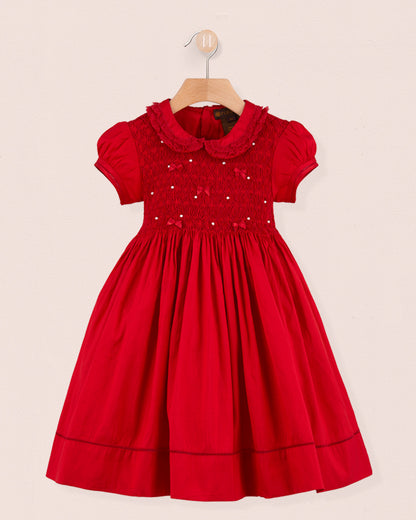 Middleton Red Silk Hand Smocked Dress - Smocked Dress