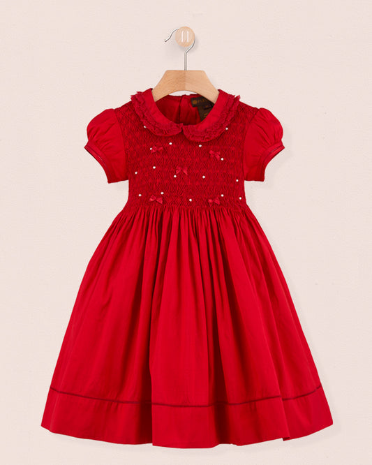 Middleton Red Silk Hand Smocked Dress - Smocked Dress