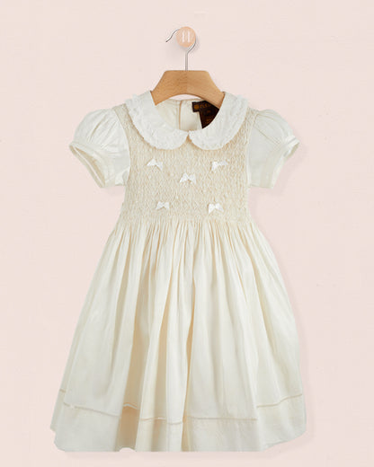 Middleton Winter White Silk Hand Smocked Dress - Smocked Dress