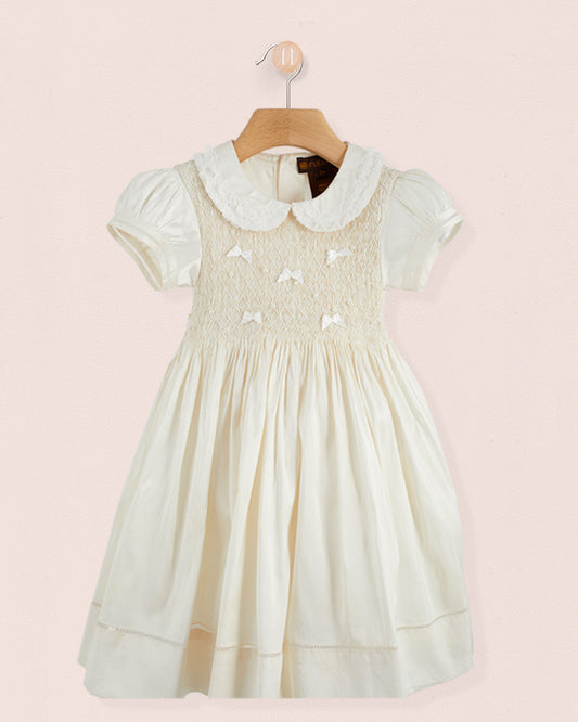 Middleton Winter White Silk Hand Smocked Dress - Smocked Dress