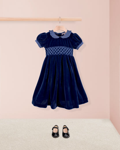 Victoria Navy Velvet Dress - Dress