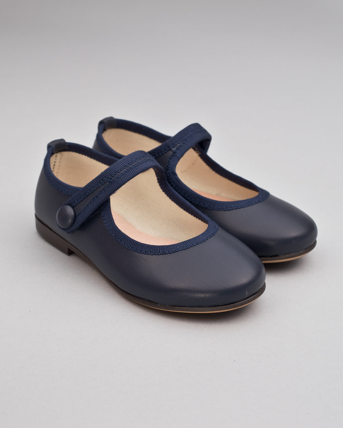Elizabeth Navy Leather Mary-Jane With Velcro Closure - Shoe