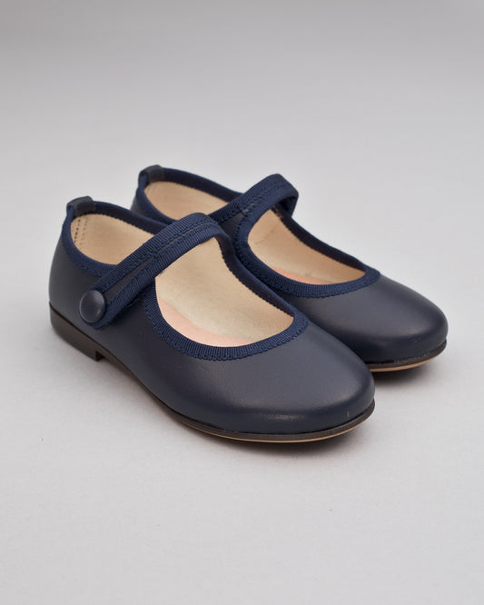 Elizabeth Navy Leather Mary-Jane With Velcro Closure - Shoe