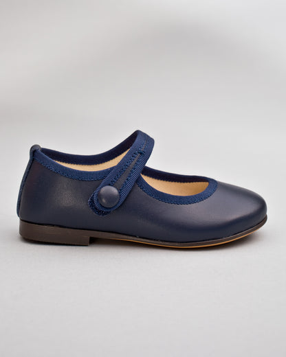 Elizabeth Navy Leather Mary-Jane With Velcro Closure - Shoe