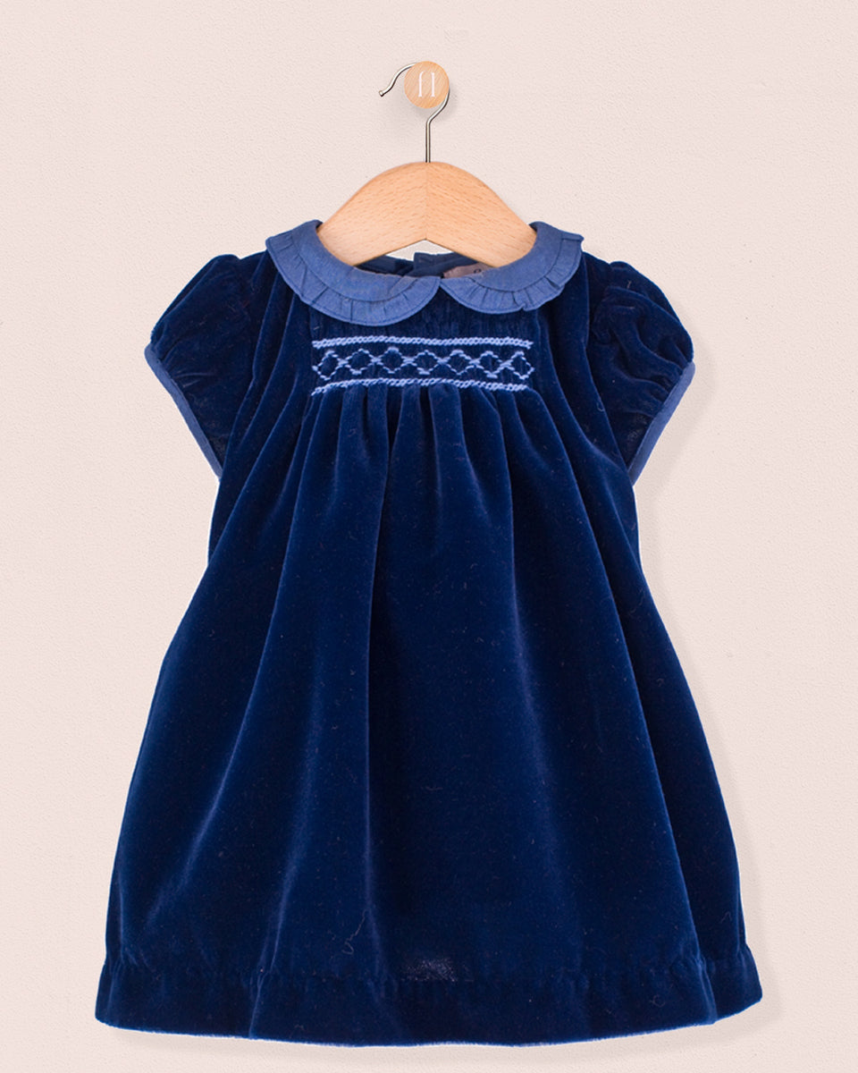 Baby Eveline Italian Navy Velvet Dress