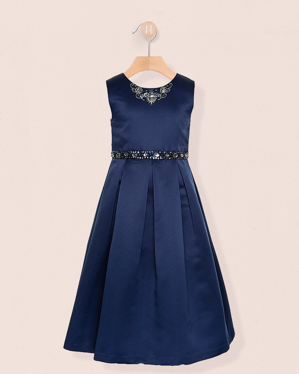 Esther Navy Satin Gown