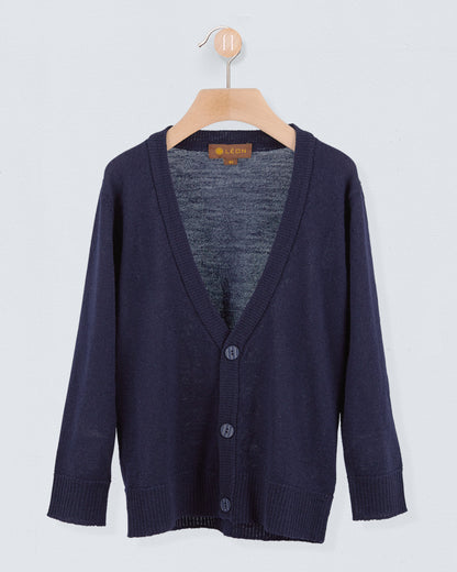 Nicholas Navy Dressy Wool Cardigan - Sweater