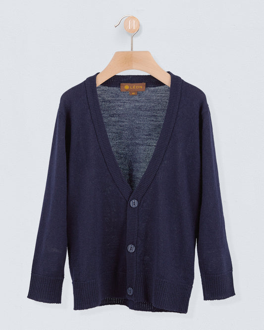 Nicholas Navy Dressy Wool Cardigan - Sweater