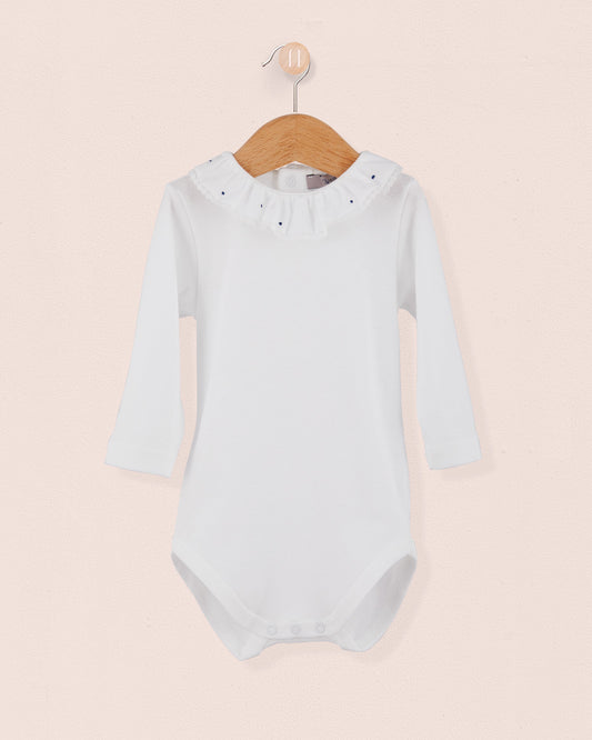 Onesie Italian Embroidered Navy Dots Ruffle - Onesie