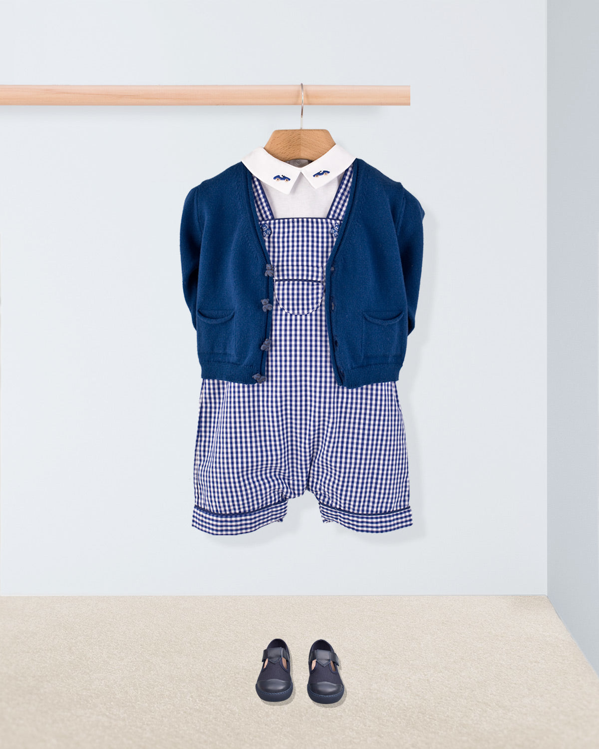Starboard French Navy Gingham Shortall - Romper