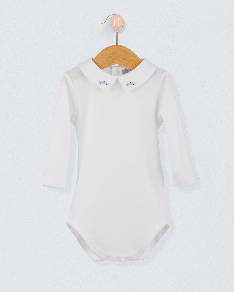 Onesie Italian Hand Embroidered Light Blue Car