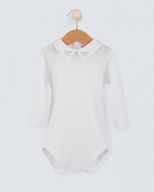 Italian Embroidered Light Blue Rocking Horse Onesie - Onesie