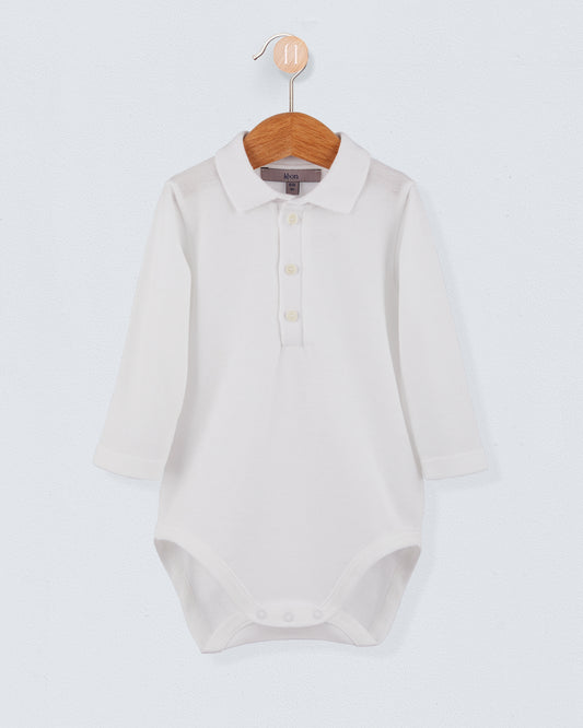 Polo  Long Sleeve Onesie Italian White Piquet - Onesie
