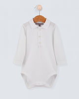Polo  Long Sleeve Onesie Italian White Piquet