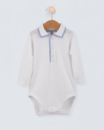 Polo Long Sleeve Onesie Italian Blue Trim Piquet - Onesie