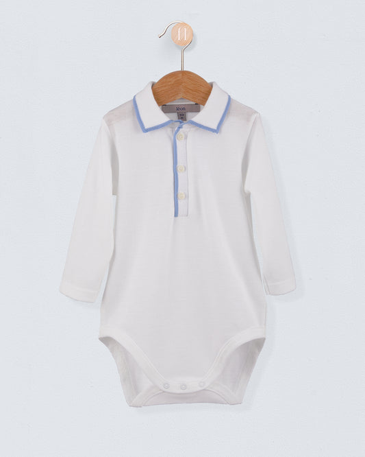Polo Long Sleeve Onesie Italian Blue Trim Piquet - Onesie