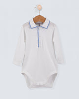 Polo Long Sleeve Onesie Italian Blue Trim Piquet