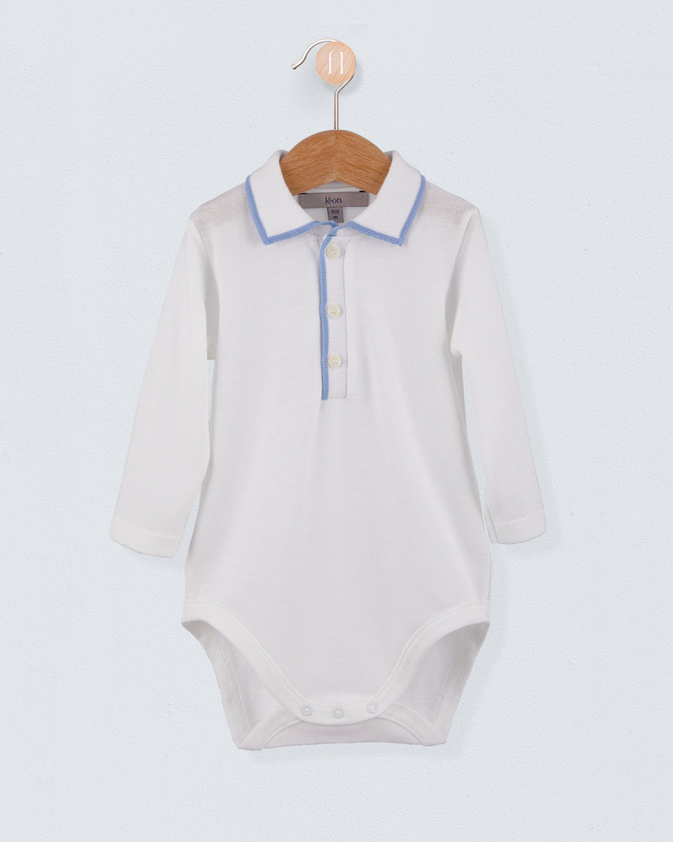 Polo Onesie Italian Blue Trim Piquet