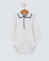 Polo Long Sleeve Onesie Italian Navy Trim Piquet