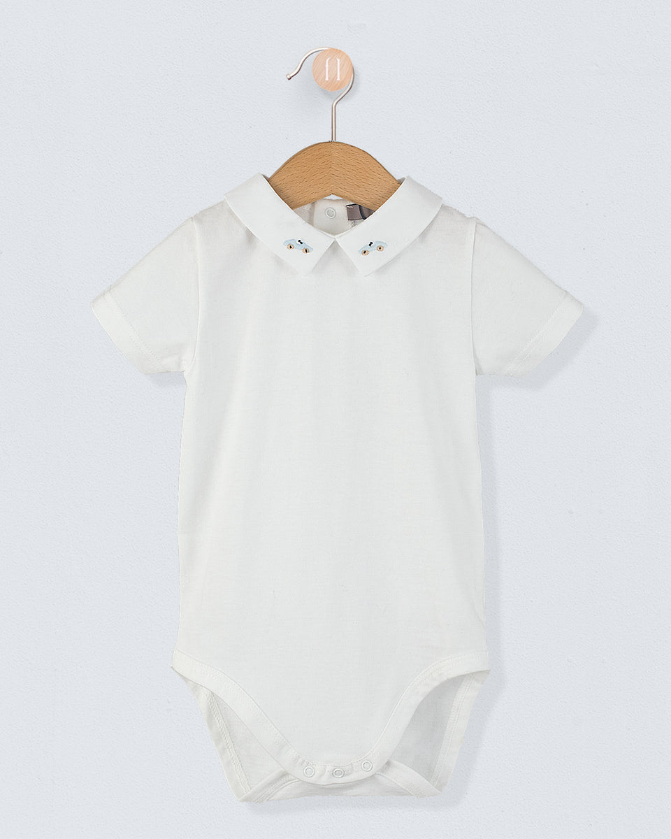 Andreas onesie with Embroidered Light Blue Car